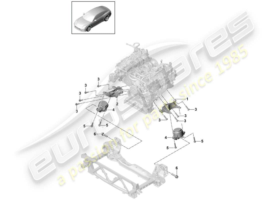 porsche panamera 971 (2017) paranco di sollevamento del motore diagramma delle parti