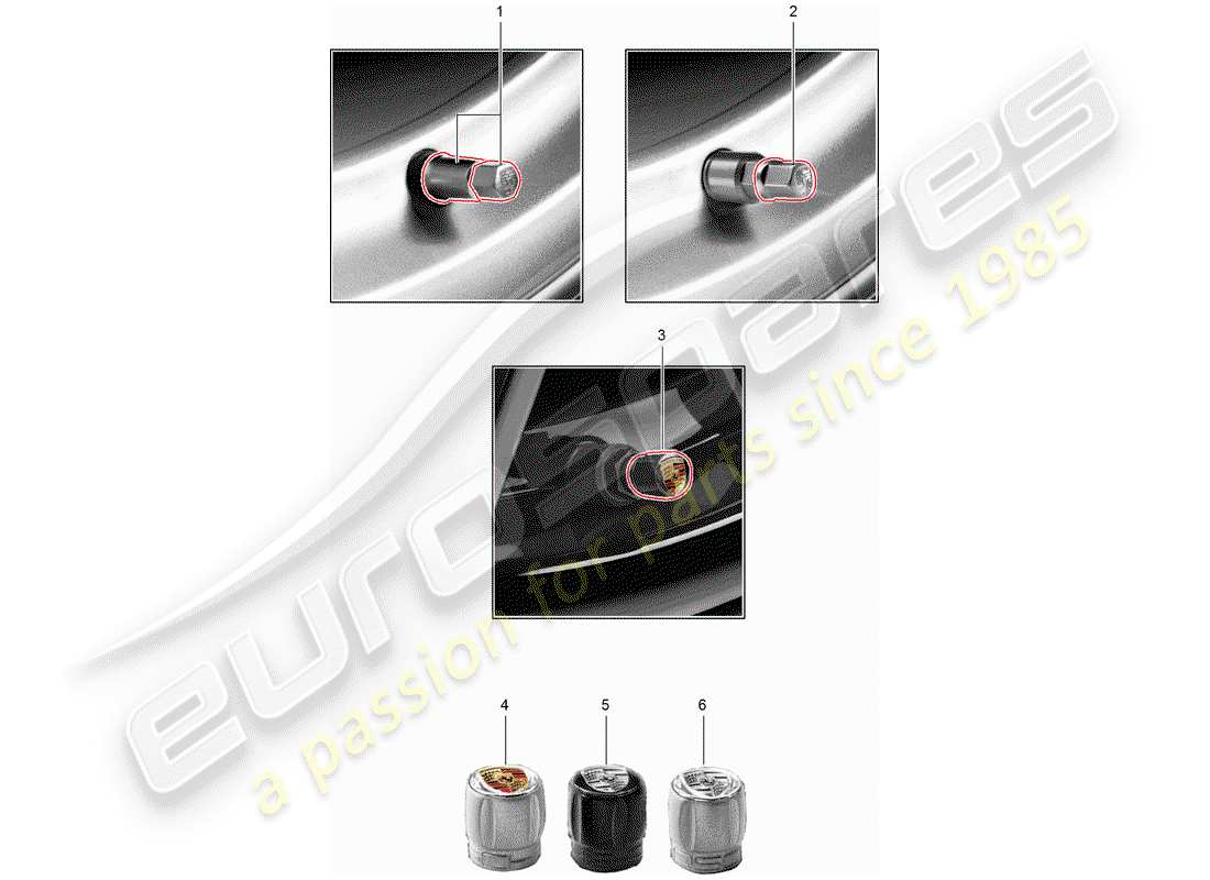 porsche tequipment catalogue (2008) valve cap for part diagram