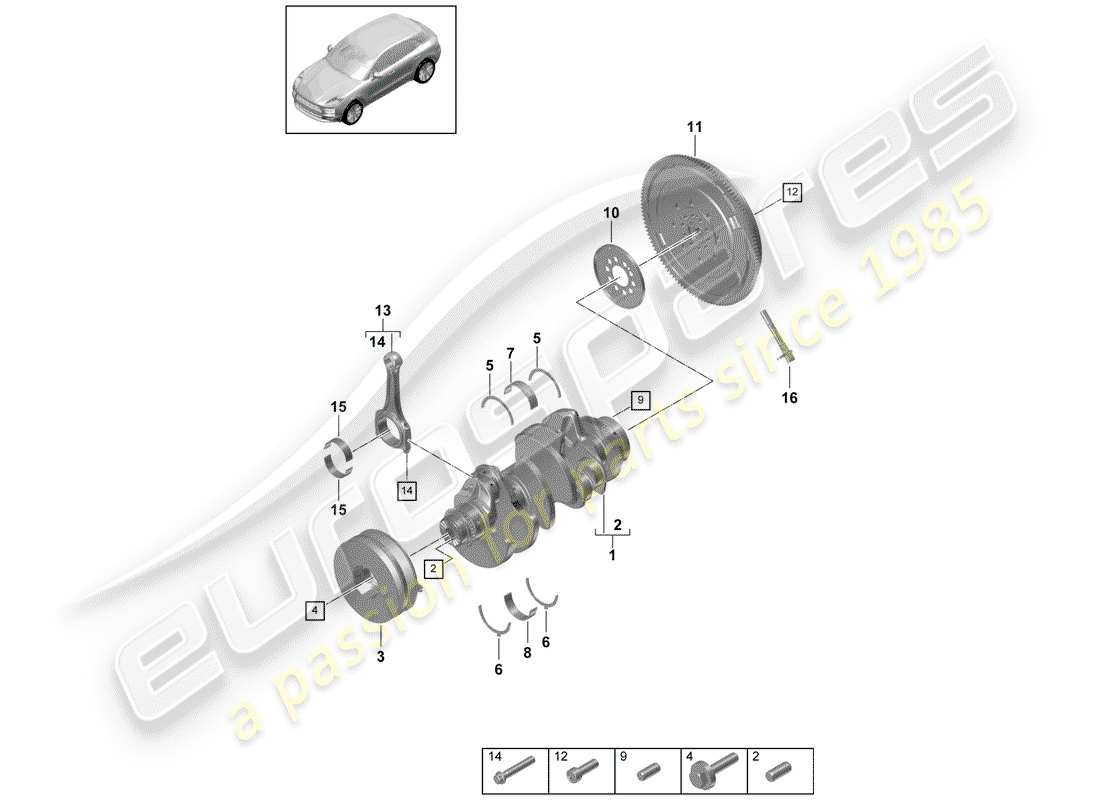 porsche 2019 (macan) albero a gomiti diagramma delle parti