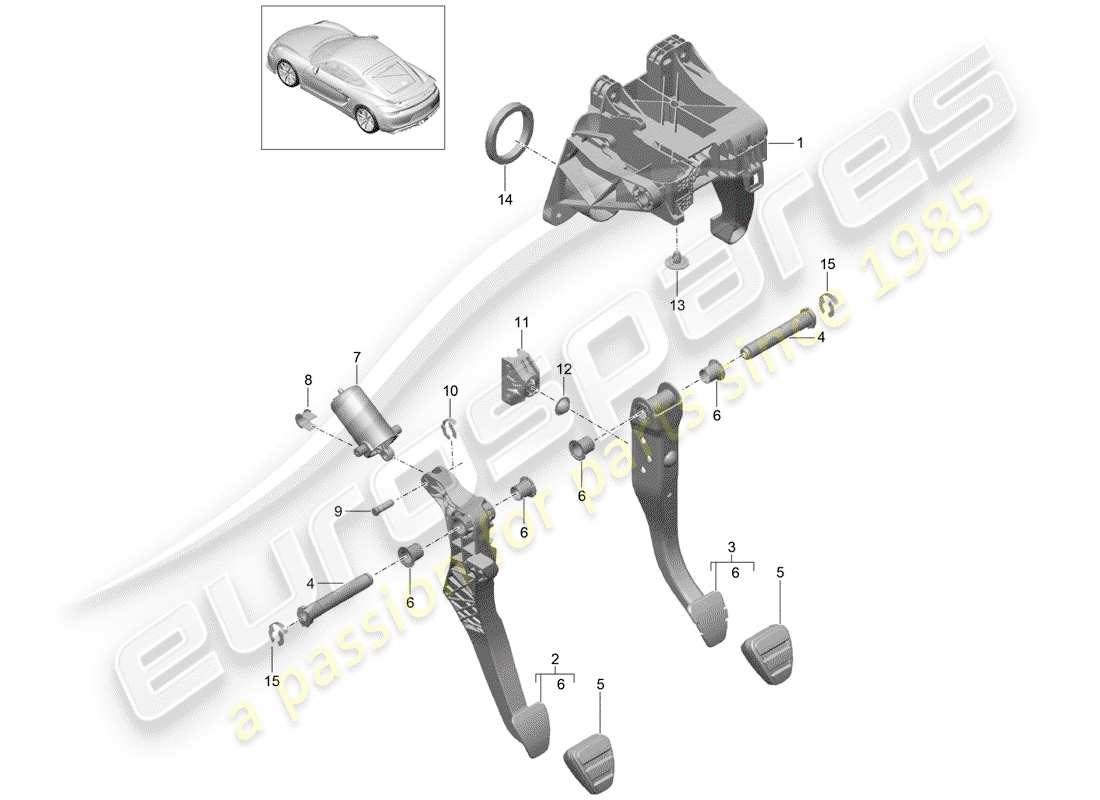 porsche 2016 (981 cayman gt4) pedali schema delle parti