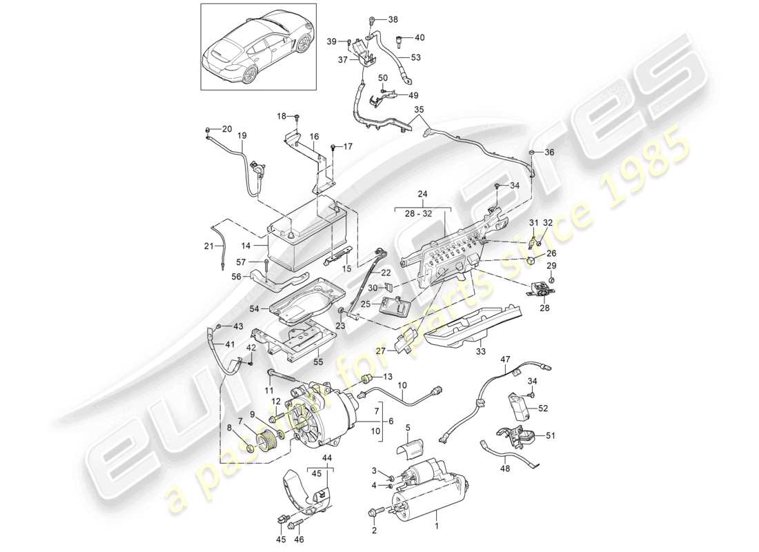 porsche 2012 (panamera 970) avviamento alternatore batteria distributore di potenziale diagramma delle parti