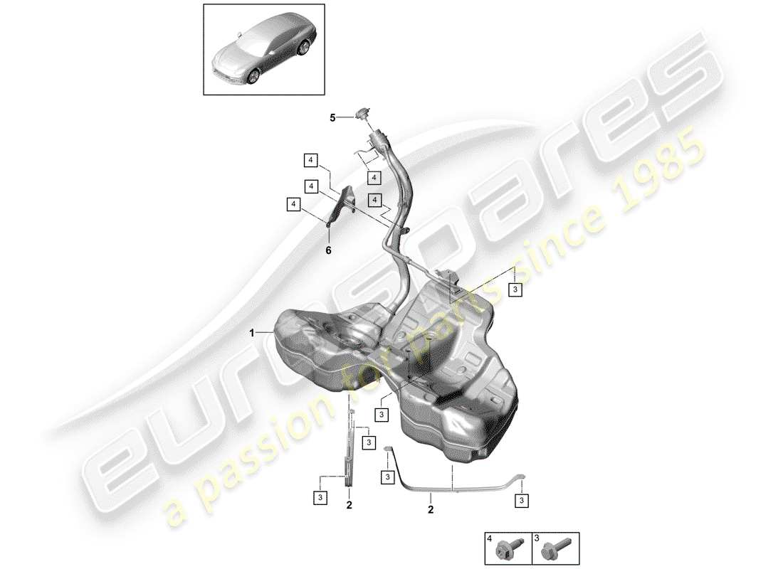 porsche 2020 (panamera 971-1) serbatoio del carburante con diagramma delle parti