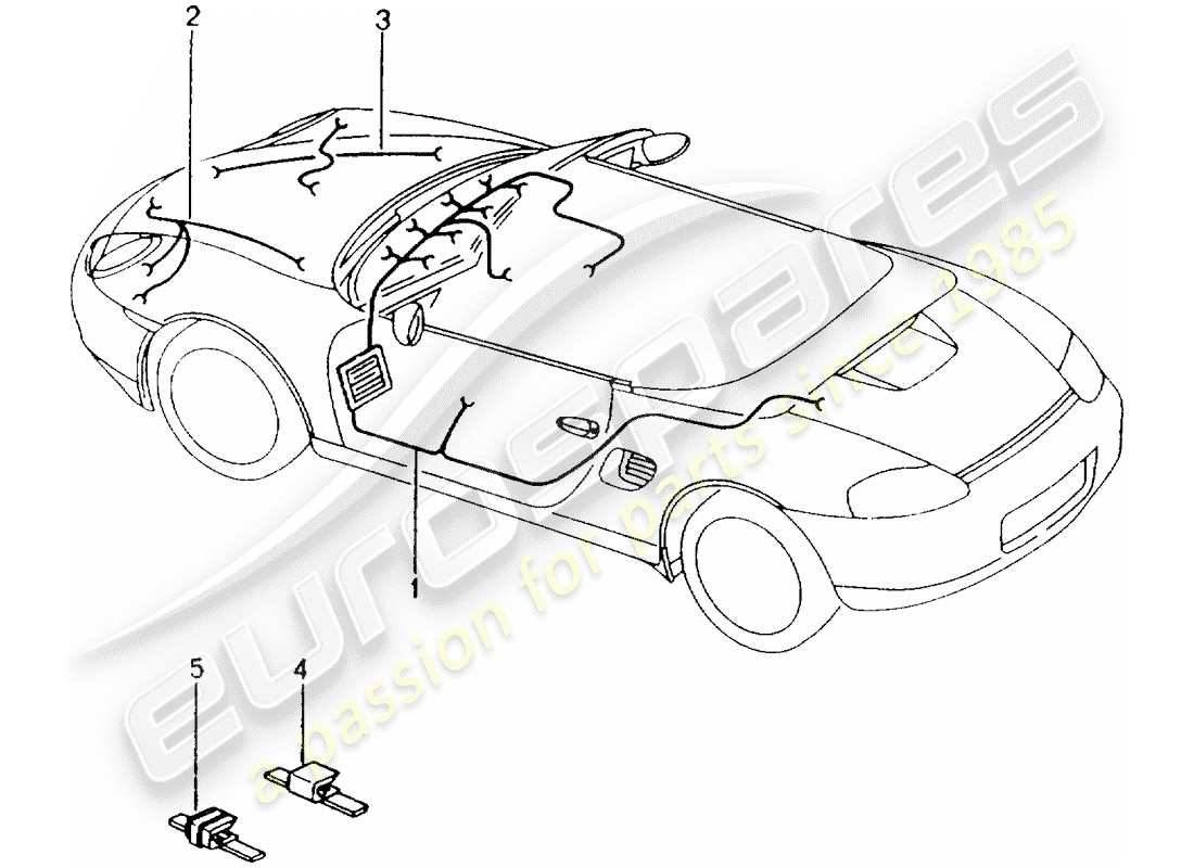 porsche 1999 (986 boxster) cablaggi - abitacolo passeggero - vano portaoggetti - parte anteriore - kit riparazione - impianto freno antibloccaggio -abs- - indicatore usura pastiglie freno - assale anteriore schema delle parti