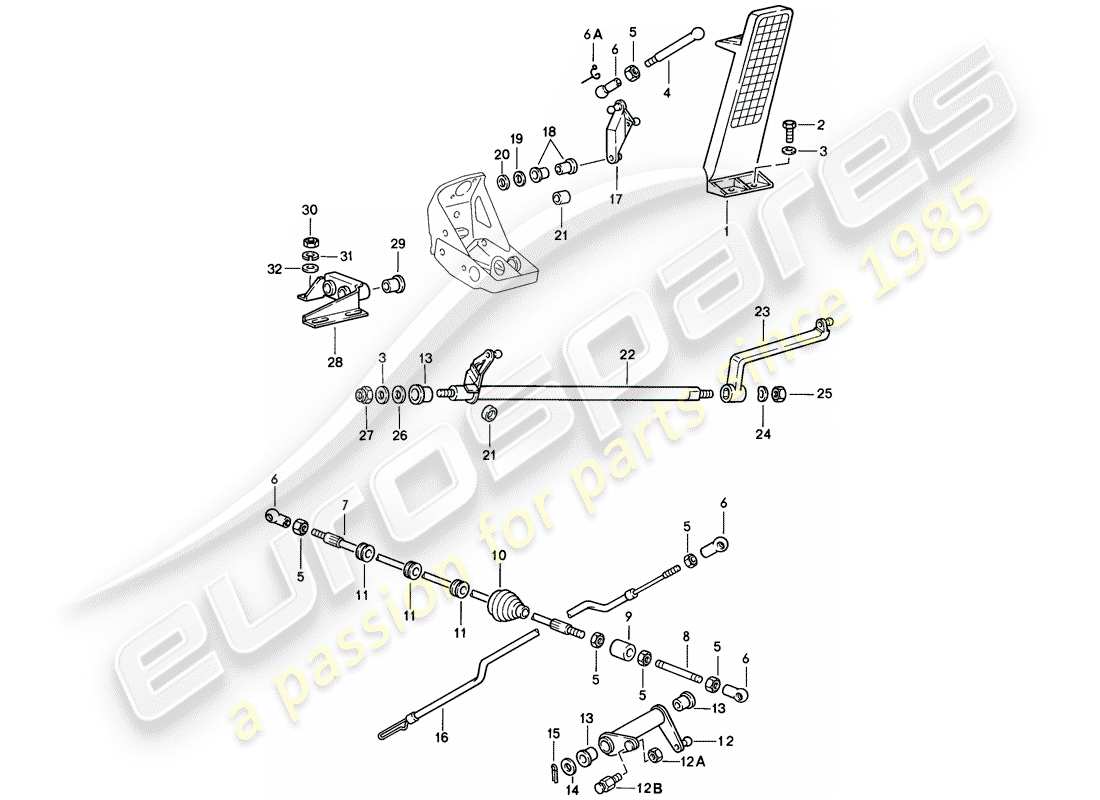 porsche 1987 (911) pedali - per - comando acceleratore diagramma delle parti