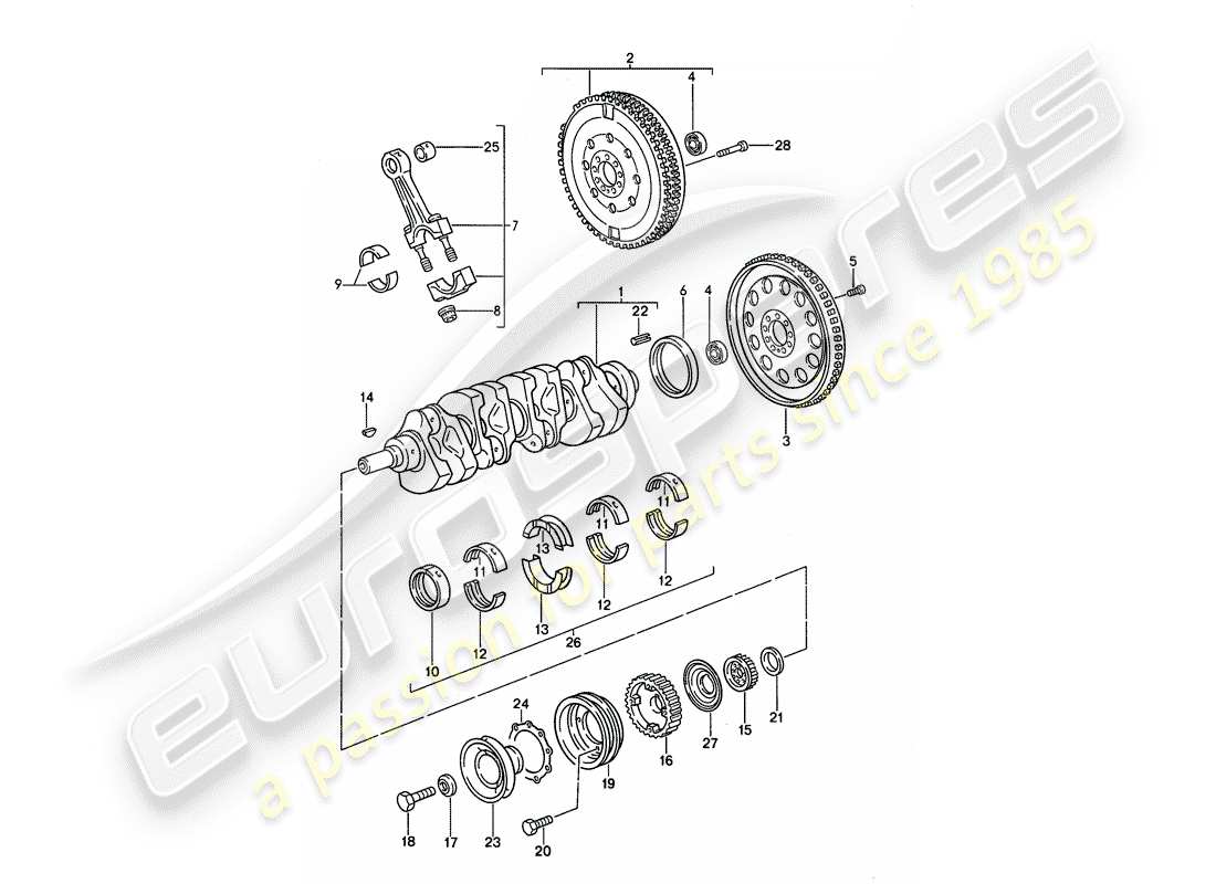 porsche 1995 (968) albero motore - biella diagramma delle parti