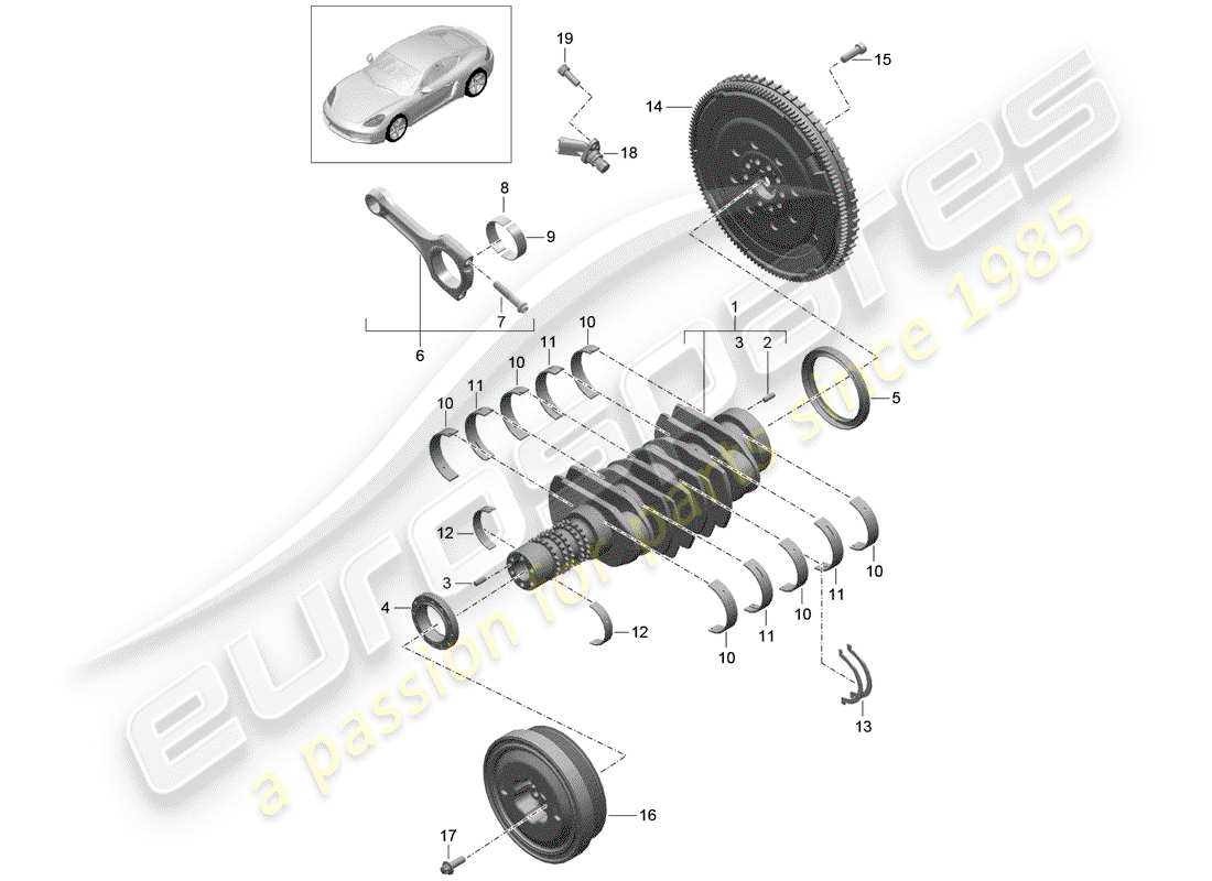 porsche 2017 (718 cayman) albero a gomiti diagramma delle parti