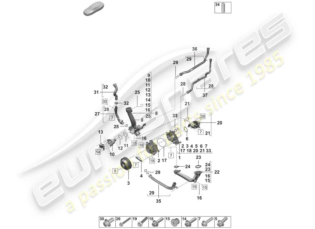 porsche 2020 (992-1) pompa dell'acqua diagramma delle parti