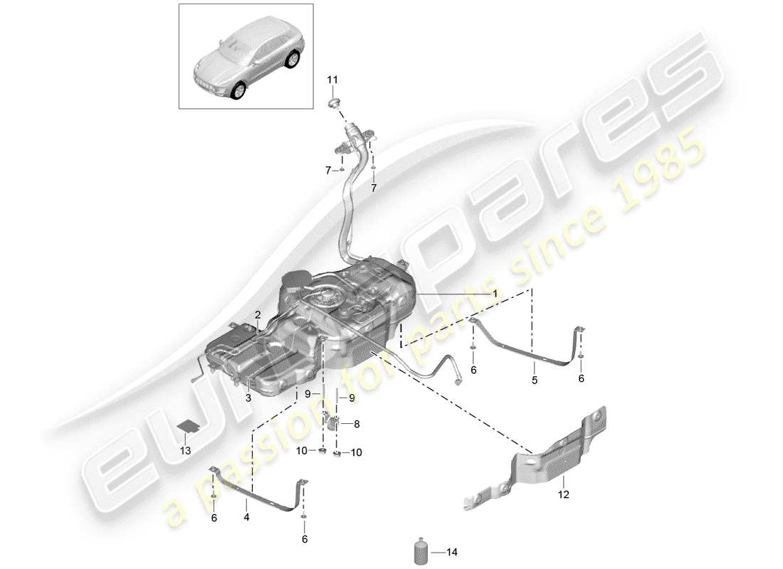 porsche 2016 (macan) diagramma delle parti del serbatoio del carburante