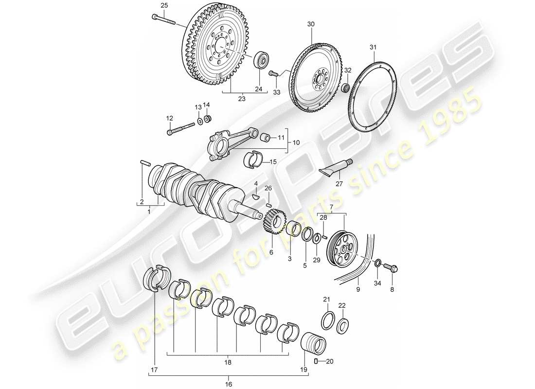 porsche 2002 (996 gt3) albero a gomiti diagramma delle parti
