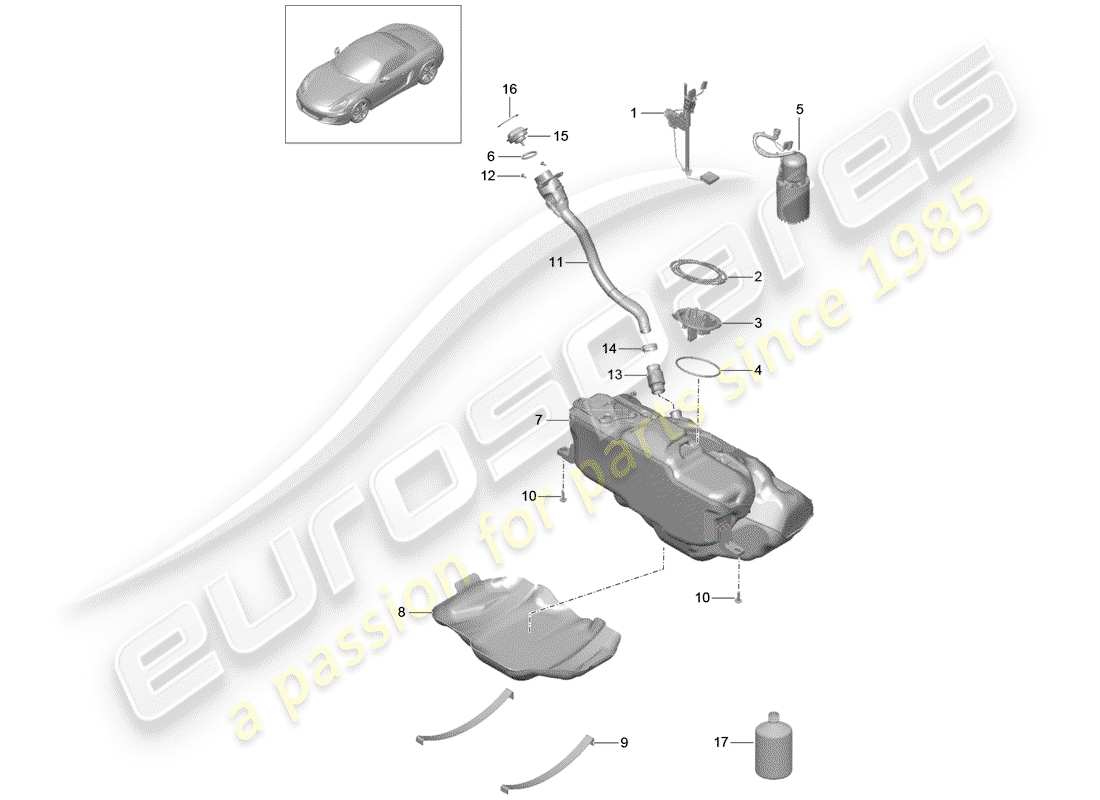 porsche 2015 (981 boxster) serbatoio di carburante diagramma delle parti