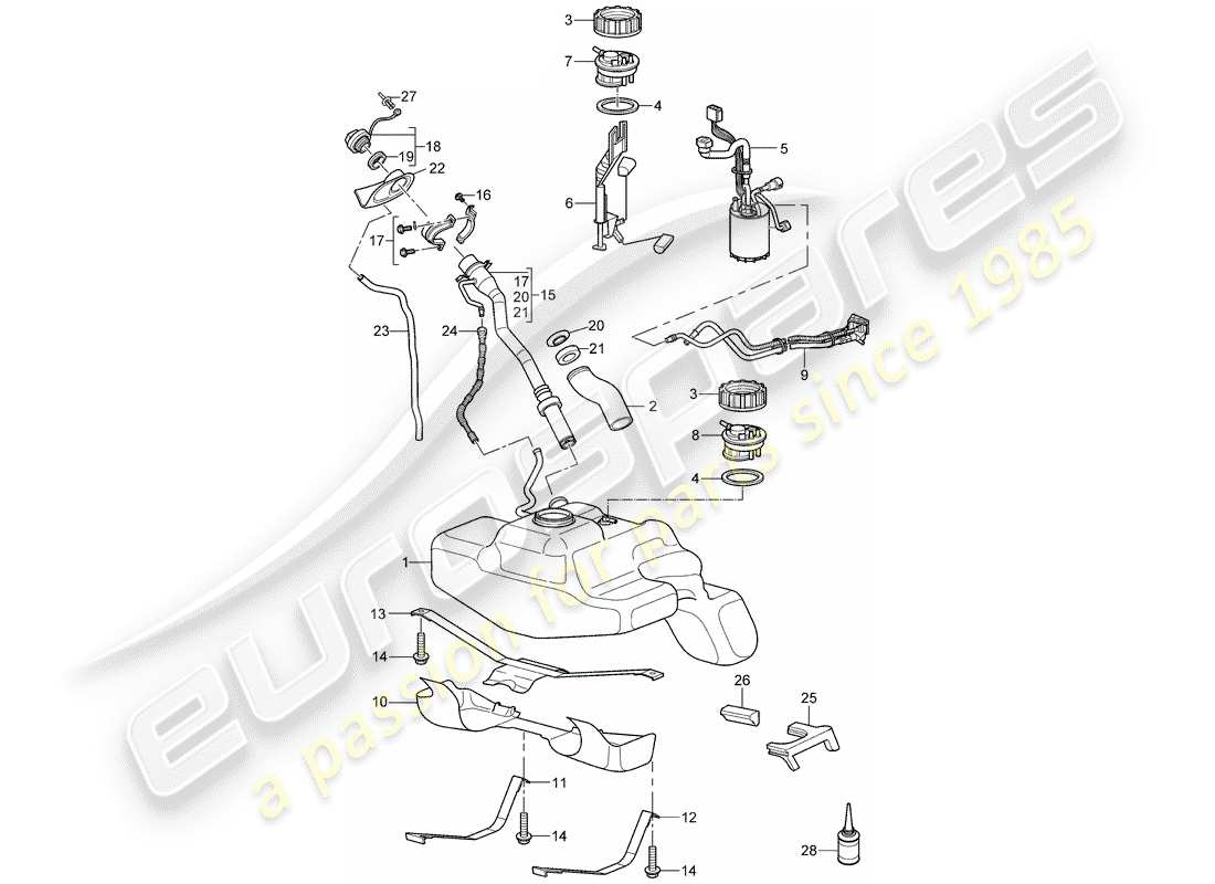 porsche 2009 997-2 turbo / gt2 serbatoio di carburante diagramma delle parti