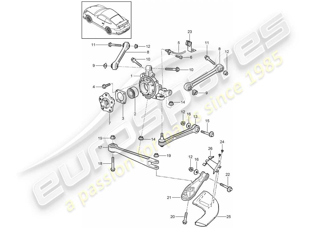 porsche 2011 (997-2 gt3) asse posteriore diagramma delle parti