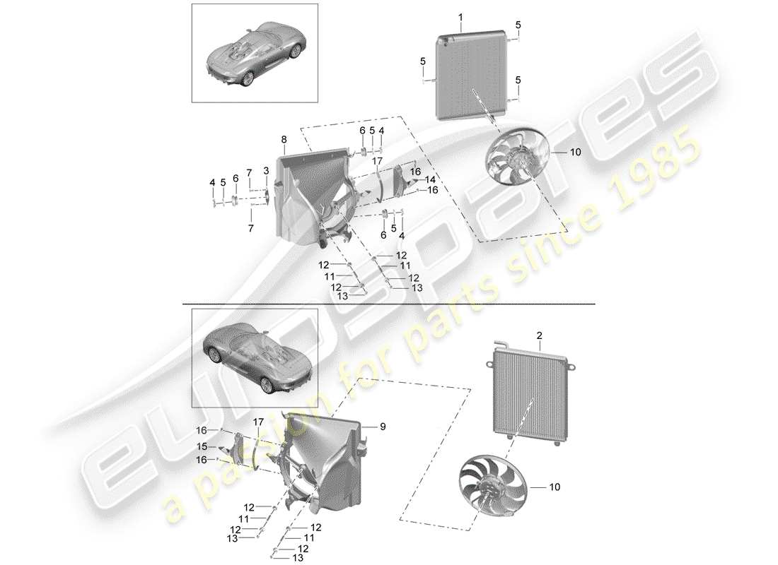 porsche 2015 (918 spyder) diagramma delle parti del radiatore