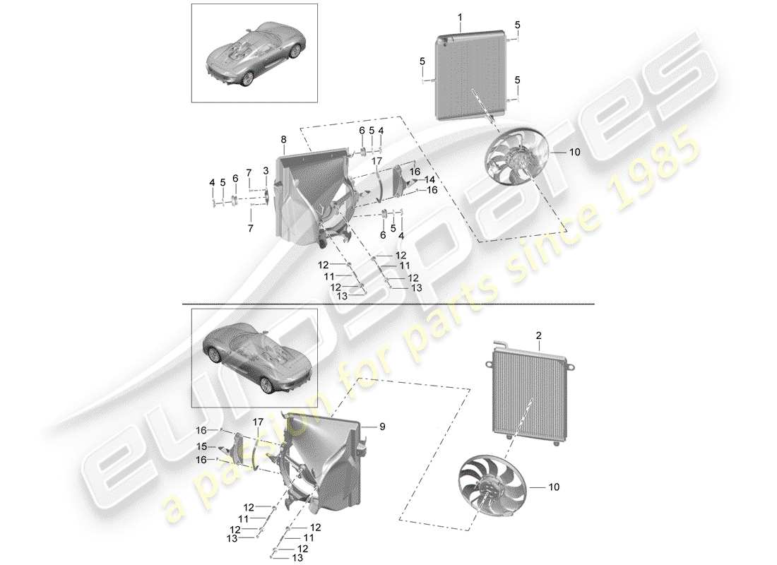 porsche 918 spyder (2015) diagramma delle parti del radiatore