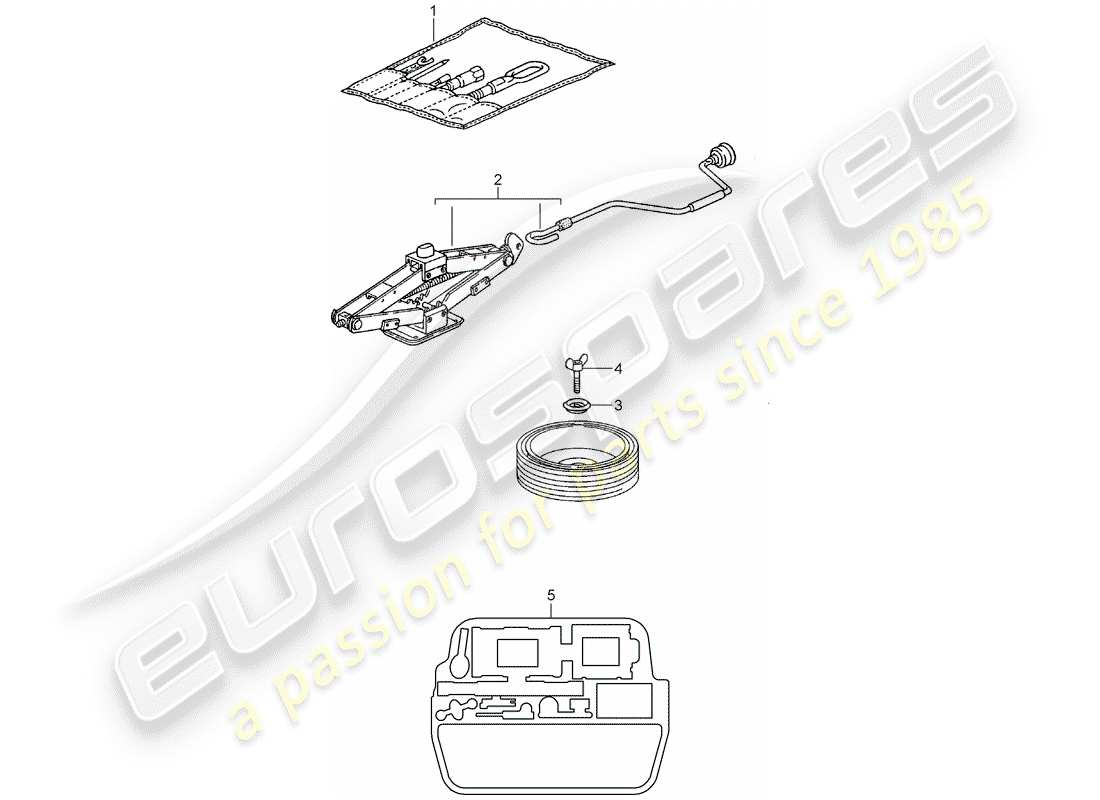 porsche 2003 (996 turbo / gt2) schema delle parti dell'attrezzo - martinetto - estintore
