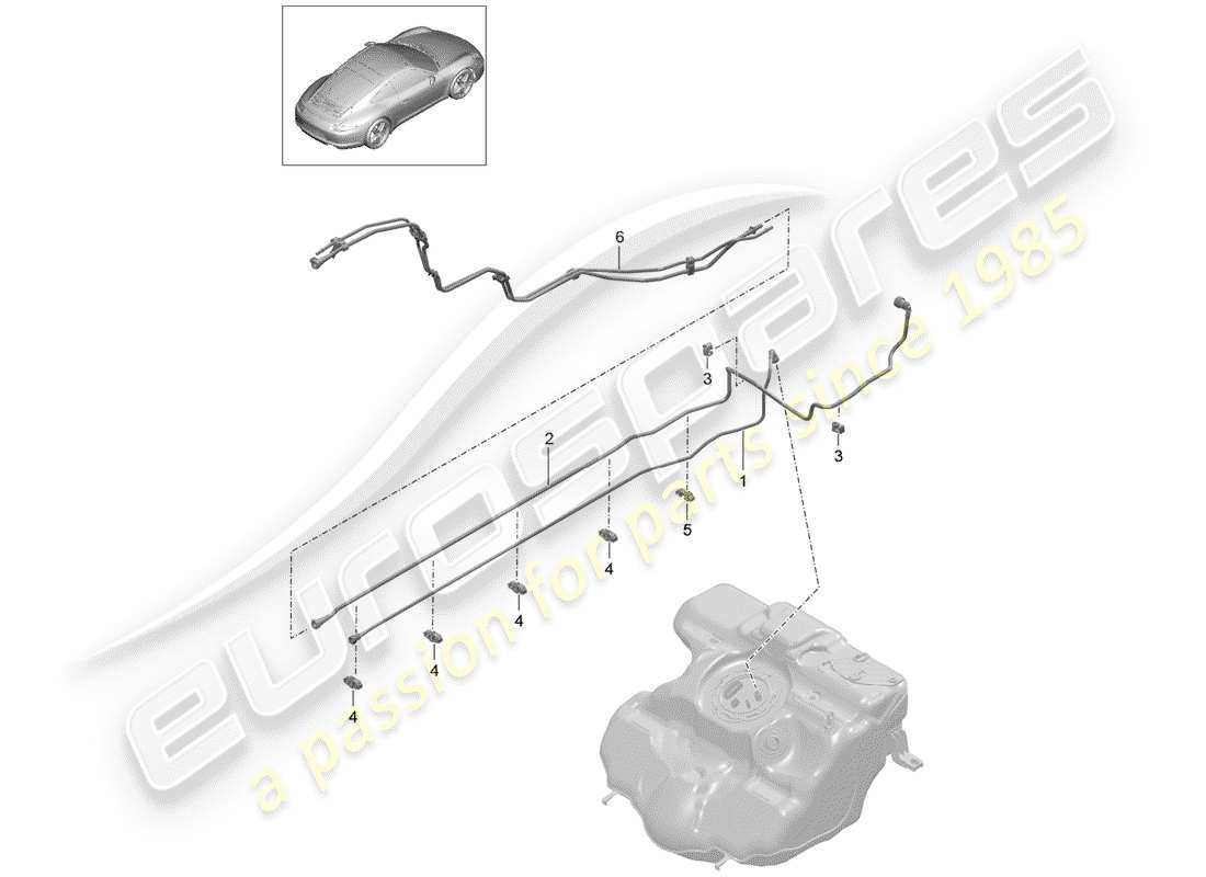 porsche 2014 (991-1) sistema di alimentazione carburante diagramma delle parti
