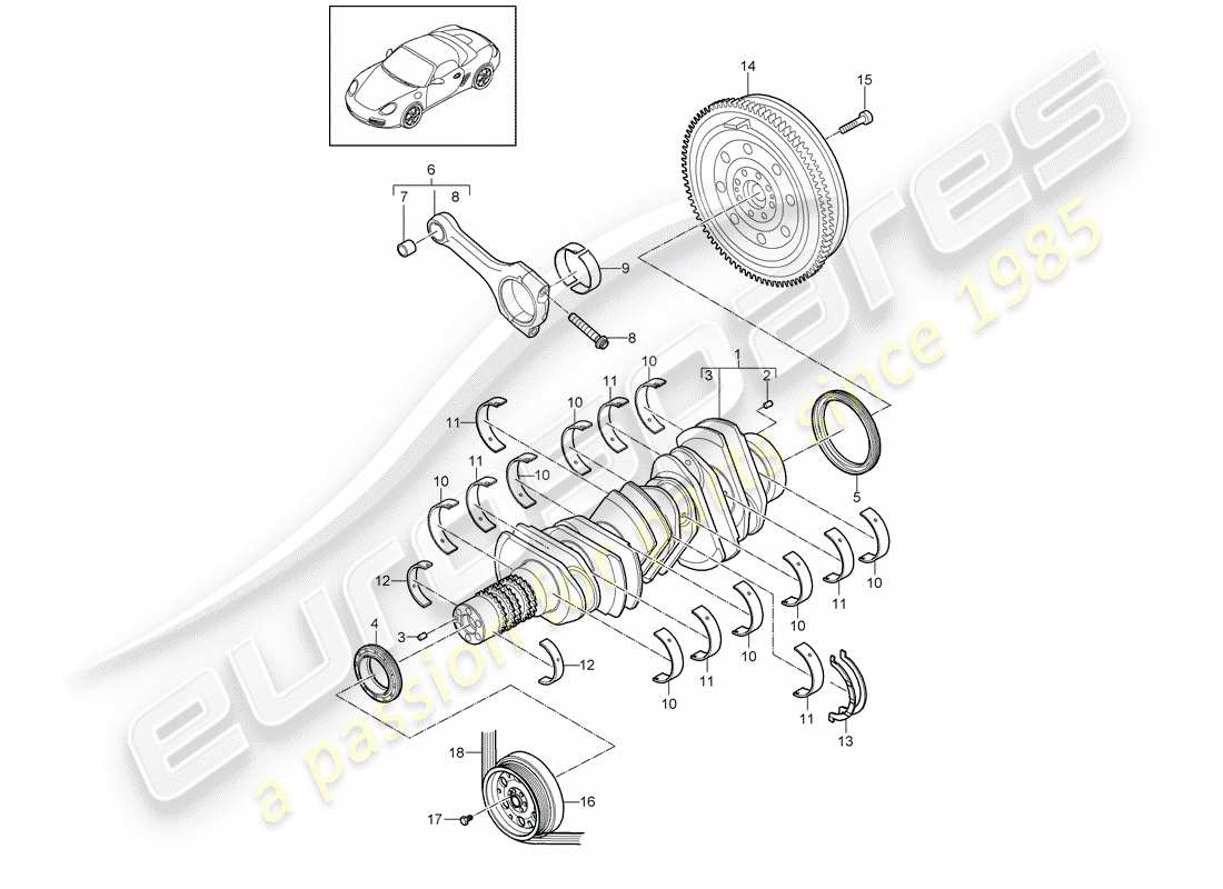 porsche 2011 (987 boxster) albero a gomiti diagramma delle parti