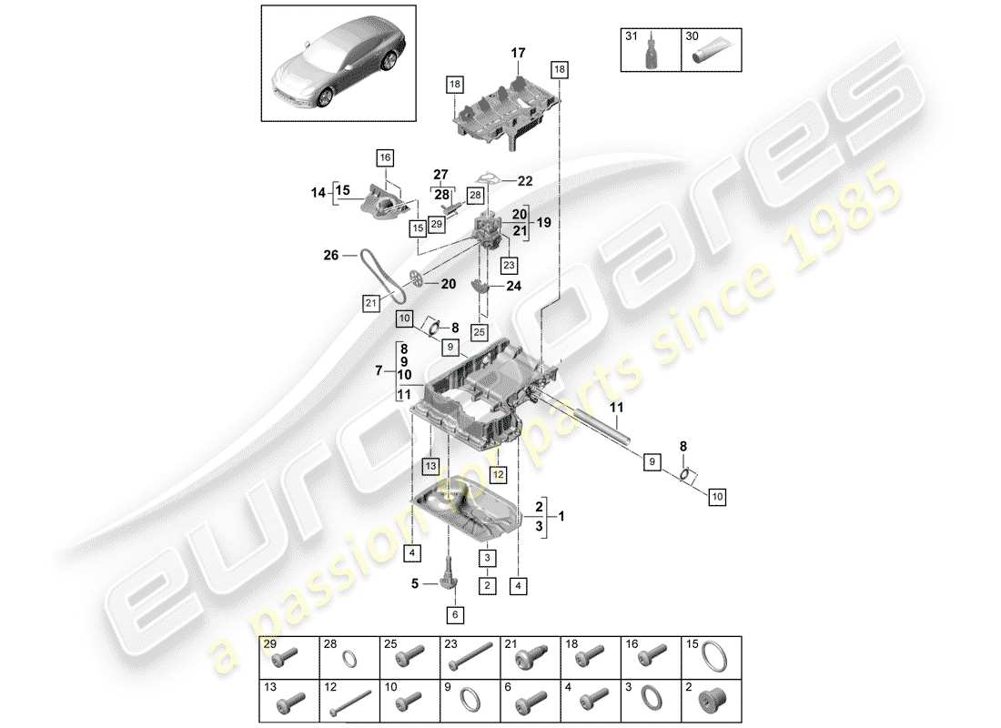 porsche 2017 (panamera 971-1) alloggiamento conduttivo dell'olio diagramma delle parti