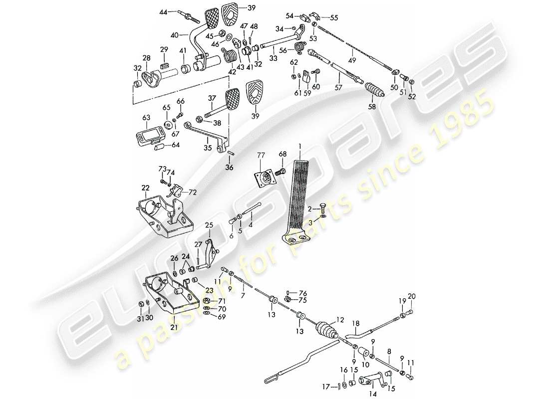 porsche 1966 (911/912) pedali - per veicoli con - cambio manuale schema delle parti