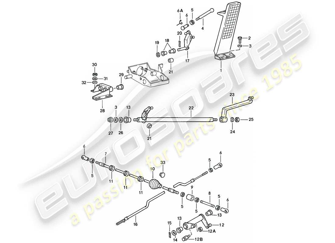porsche 1985 (911) pedali - comando acceleratore diagramma delle parti