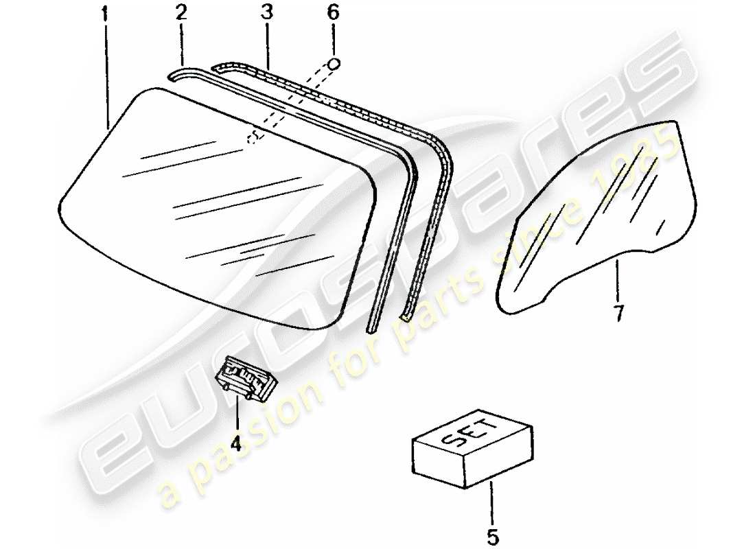 porsche 2004 (986 boxster) vetri da finestra diagramma delle parti