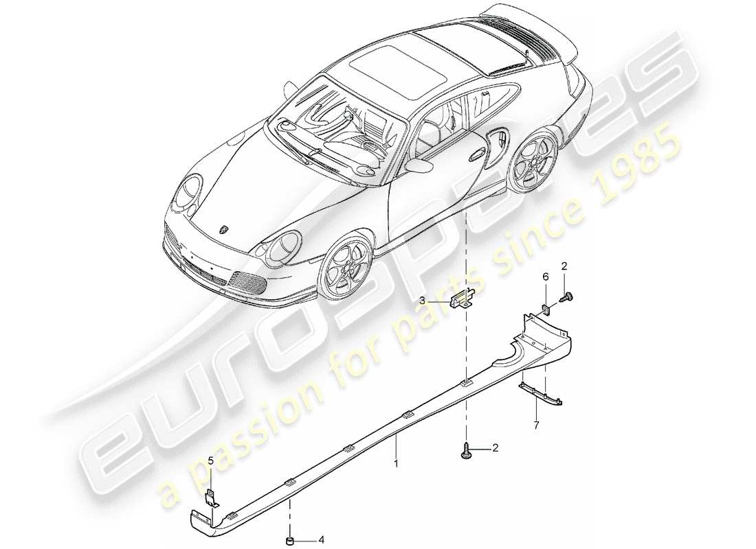 porsche 2003 (996 turbo / gt2) copertura rivestimento - soglia - parti singole schema delle parti