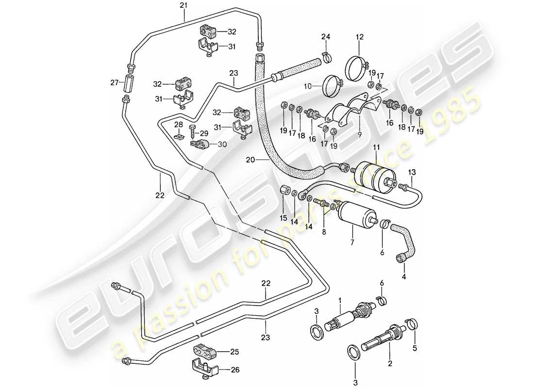 porsche 1988 (928) sistema di alimentazione carburante diagramma delle parti