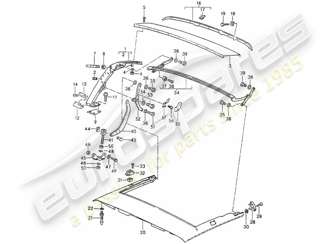 porsche 1990 (964) prua principale - telaio del tetto - parti singole schema delle parti