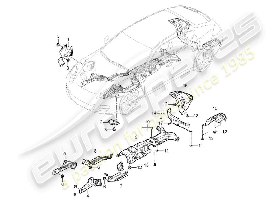 porsche 2010 (cayenne e1 9pa) finiture isolamento termico sottoscocca diagramma delle parti