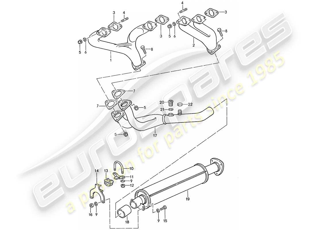 porsche 1989 (944) sistema di scarico - silenziatore di scarico, anteriore diagramma delle parti