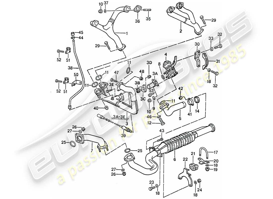 porsche 1989 (944) sistema di scarico - catalizzatore diagramma delle parti