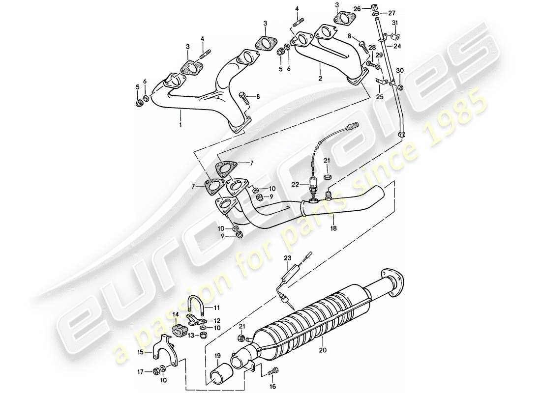 porsche 1986 (944) impianto di scarico - - catalizzatore diagramma delle parti