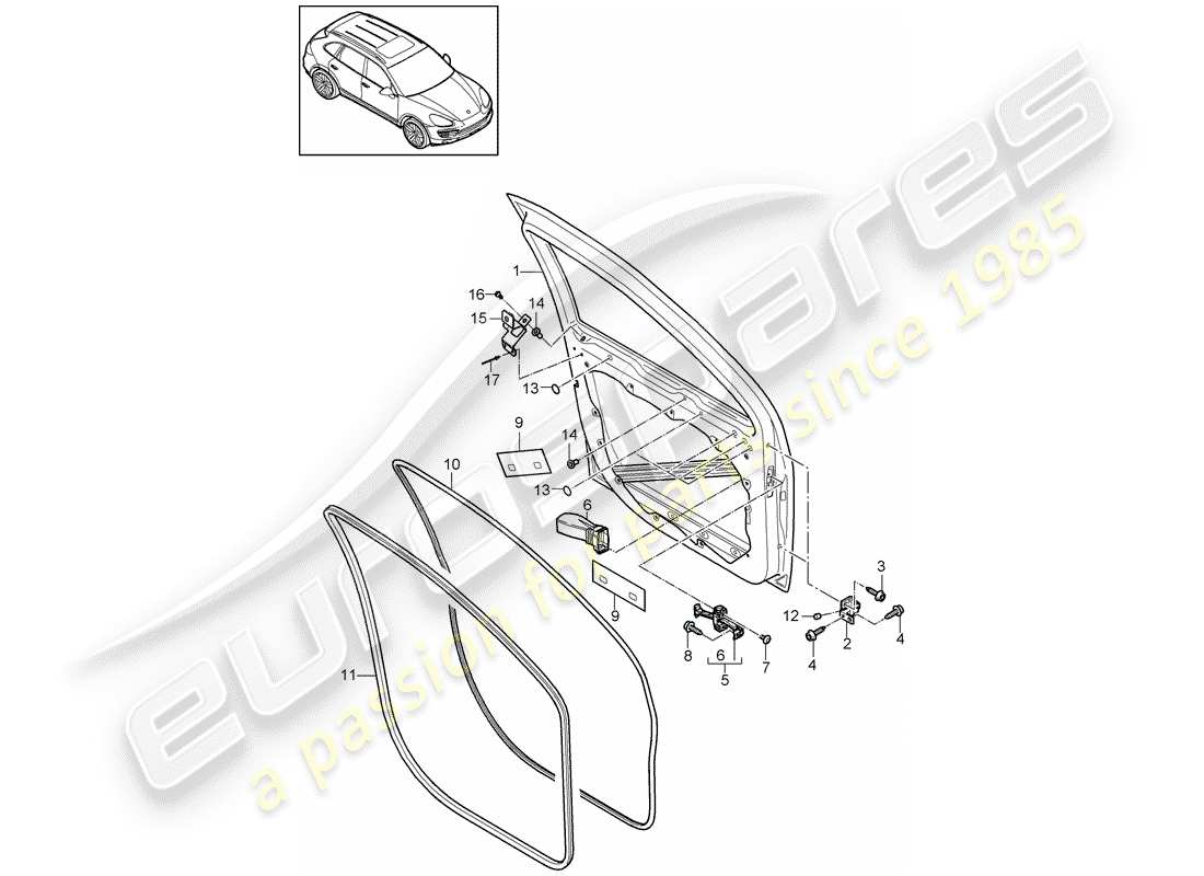 porsche 2014 (cayenne e2 92a) guscio della porta diagramma delle parti