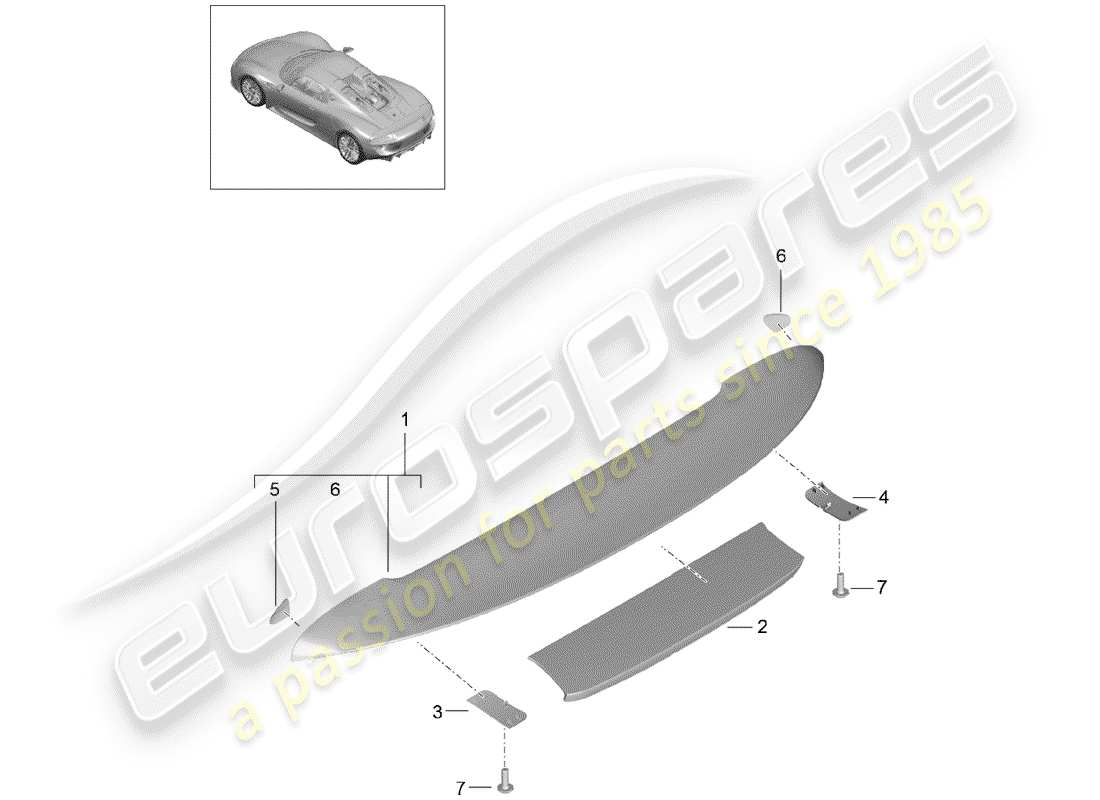 porsche 2015 (918 spyder) schema delle parti spoiler posteriore