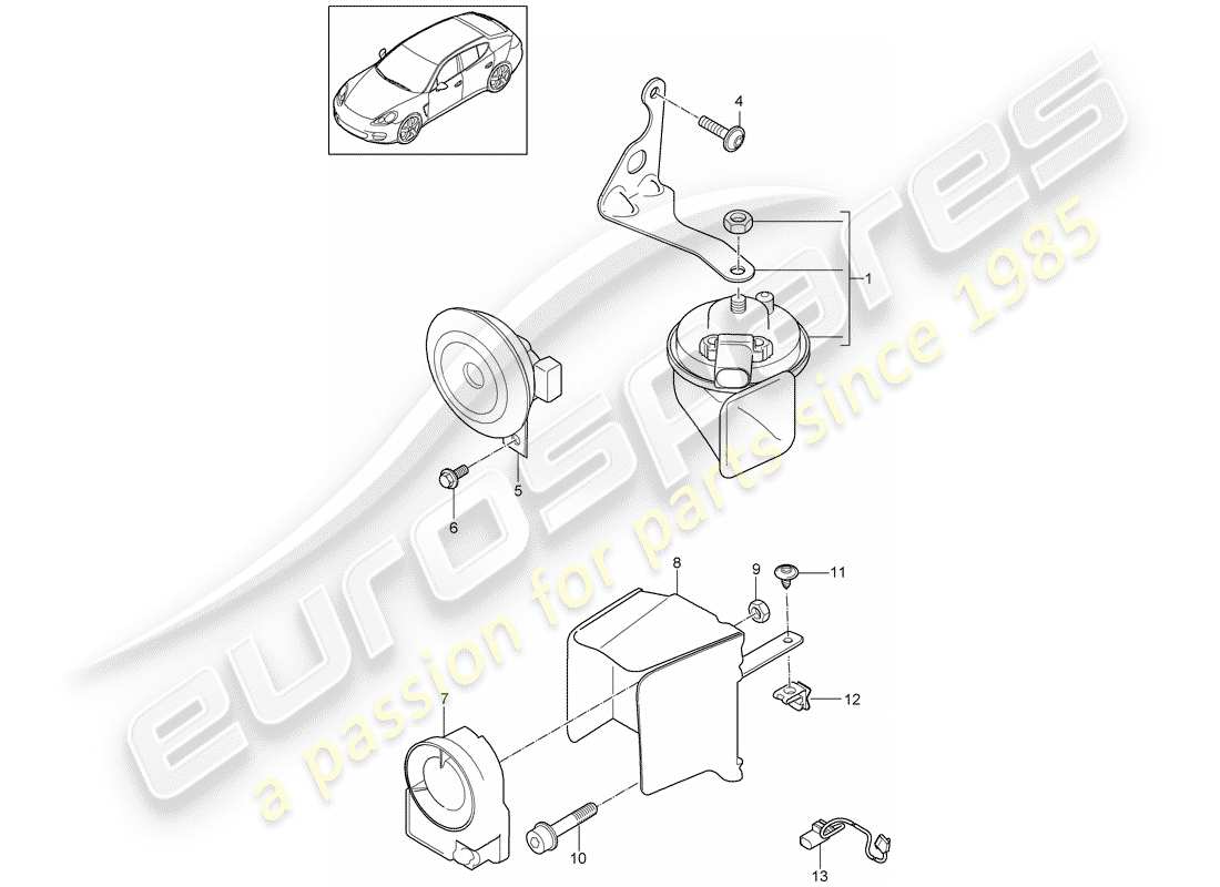 porsche 2011 (panamera 970) diagramma delle parti del corno della fanfara
