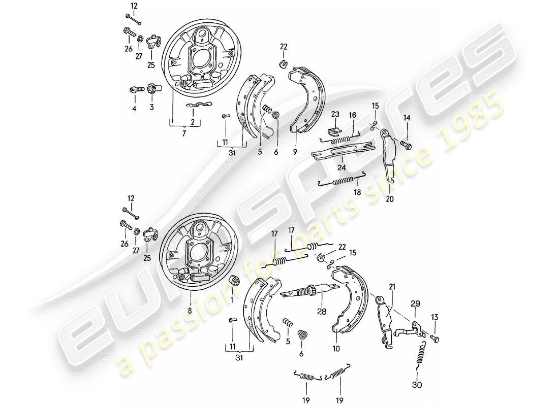 porsche 1984 (924) freno - asse posteriore - d >> - mj 1980 schema delle parti