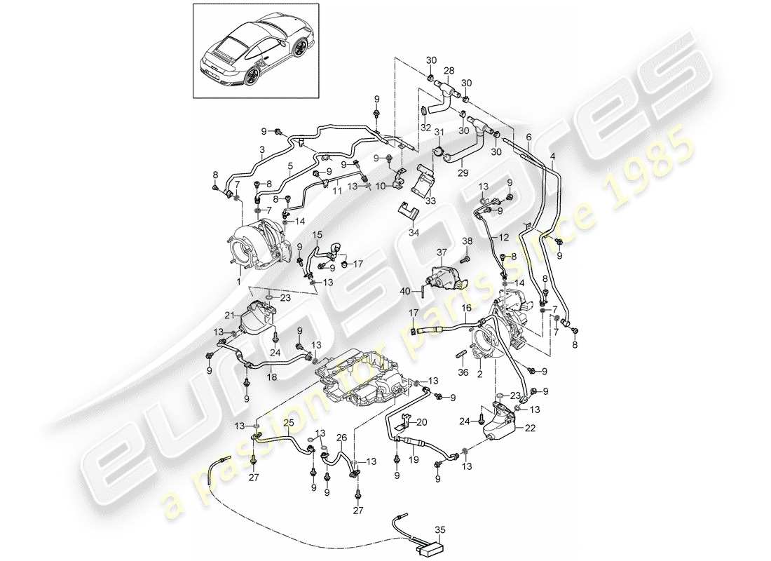 porsche 2013 (997-2 turbo / gt2 rs) turbocompressore gas di scarico diagramma delle parti