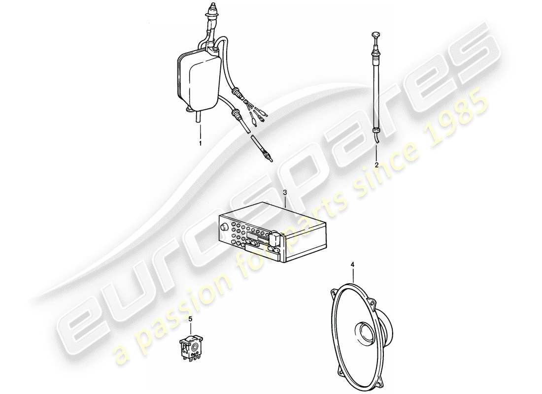 porsche 1986 (911) unità radio - parti di installazione diagramma delle parti