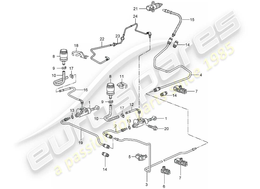 porsche 2003 (996 turbo / gt2) frizione idraulica - funzionamento - cilindro maestro frizione - tubo frizione idraulica schema delle parti