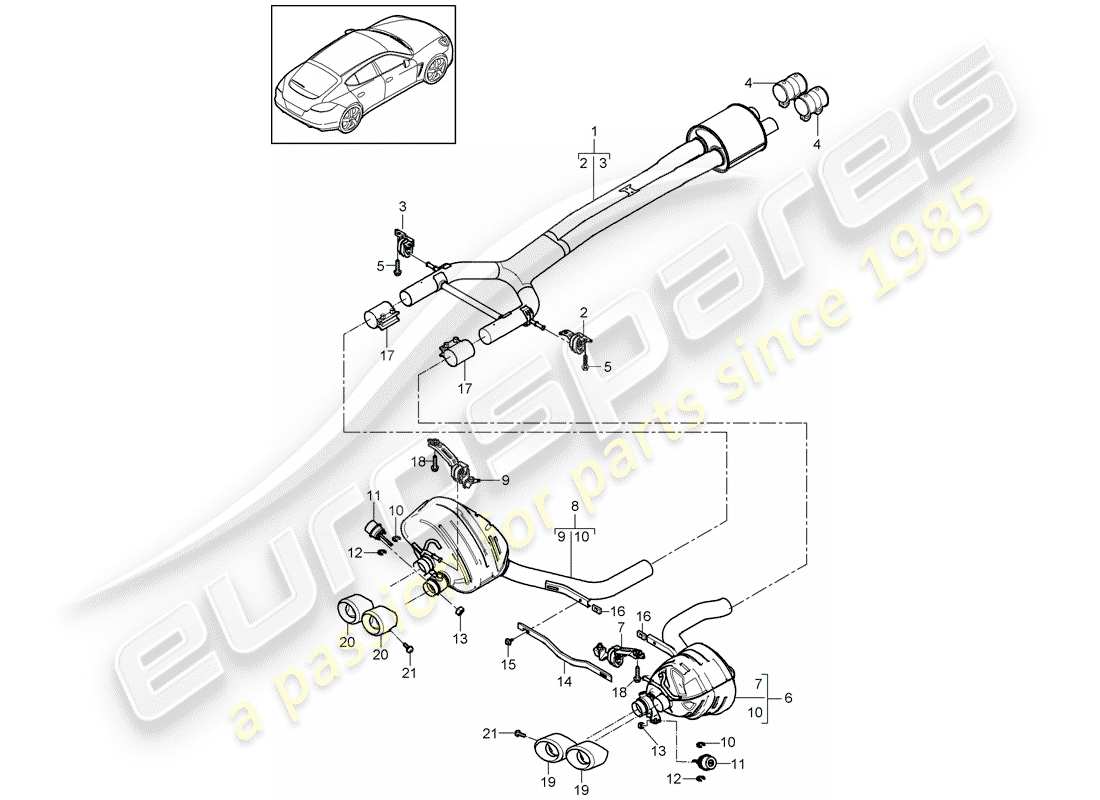 porsche 2011 (panamera 970) diagramma delle parti del sistema di scarico