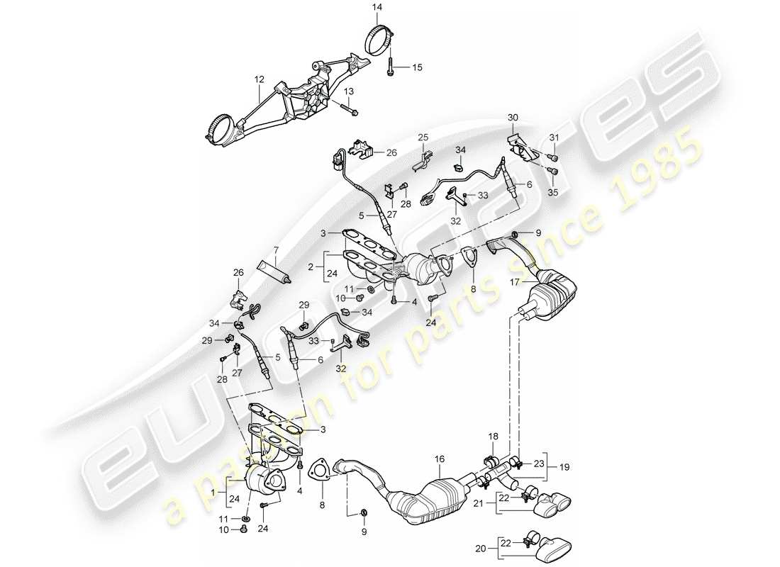 porsche 2007 (987 cayman) impianto di scarico diagramma delle parti