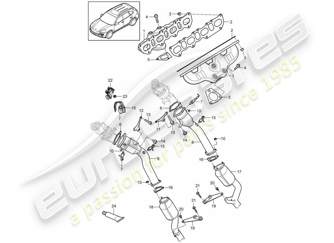 porsche 2013 (cayenne e2 92a) diagramma delle parti del sistema di scarico