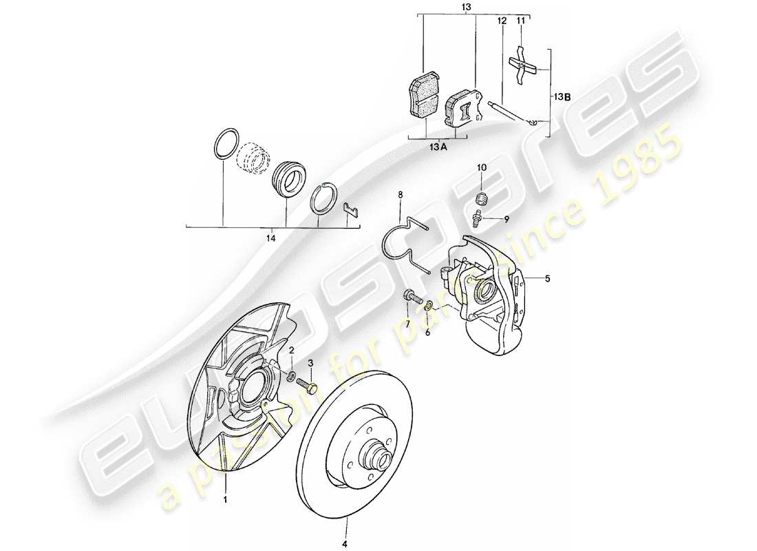 porsche 1981 (924) freni a disco - assale anteriore - d >> - mj 1980 schema delle parti