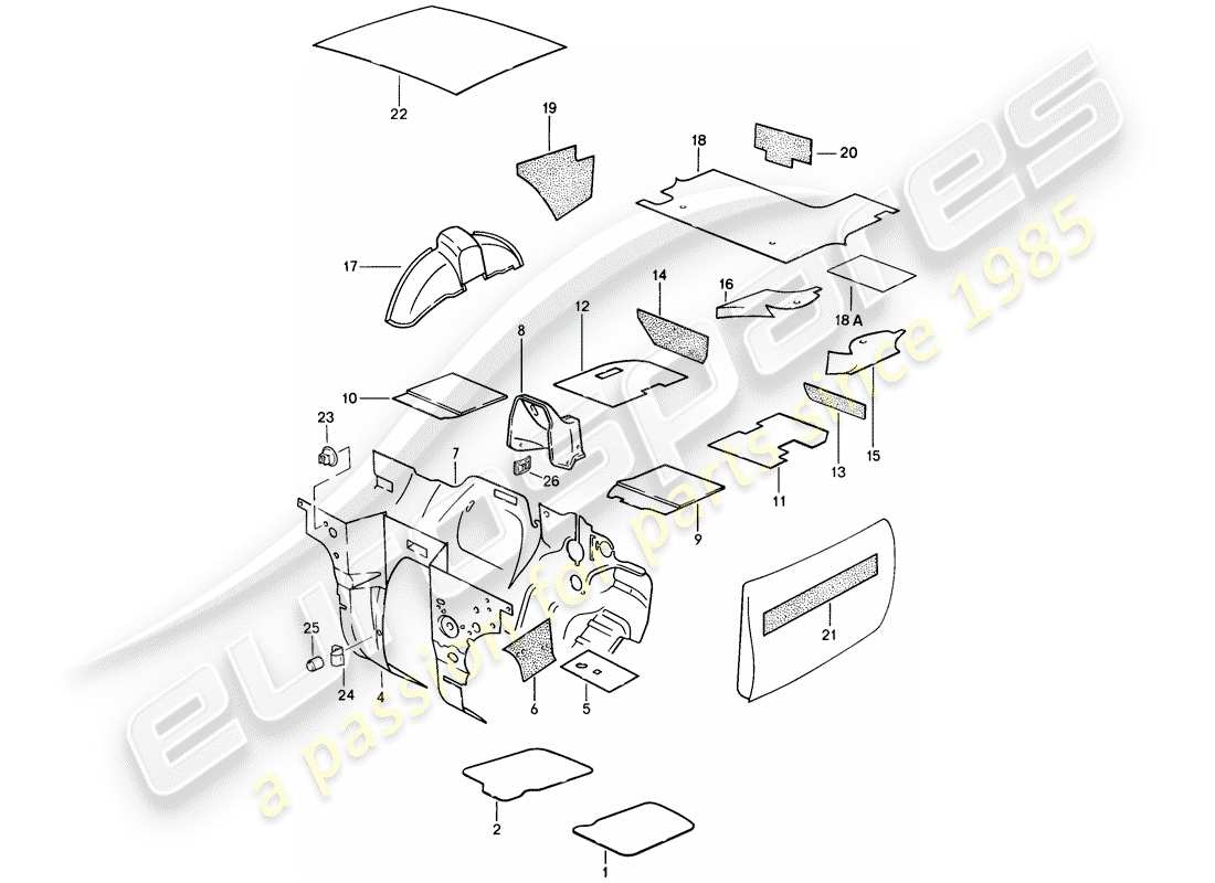 porsche 1987 (924s) assorbitore acustico diagramma delle parti