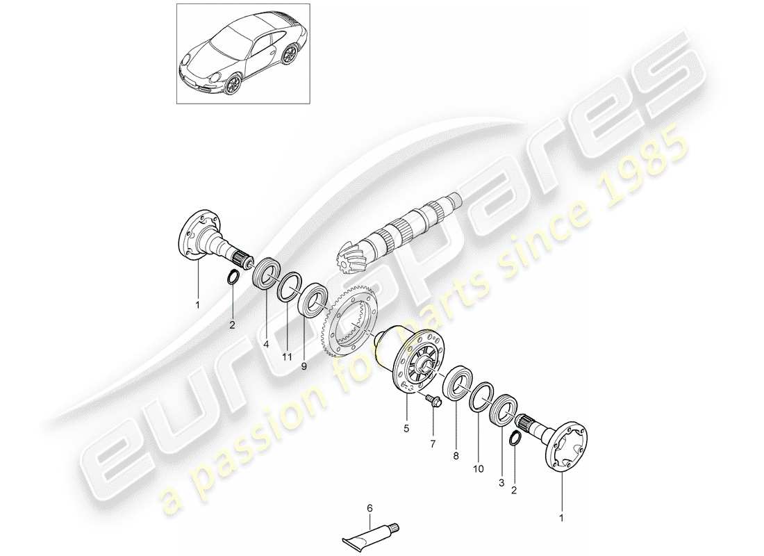 porsche 2012 (997-2) differenziale di slittamento limitato diagramma delle parti