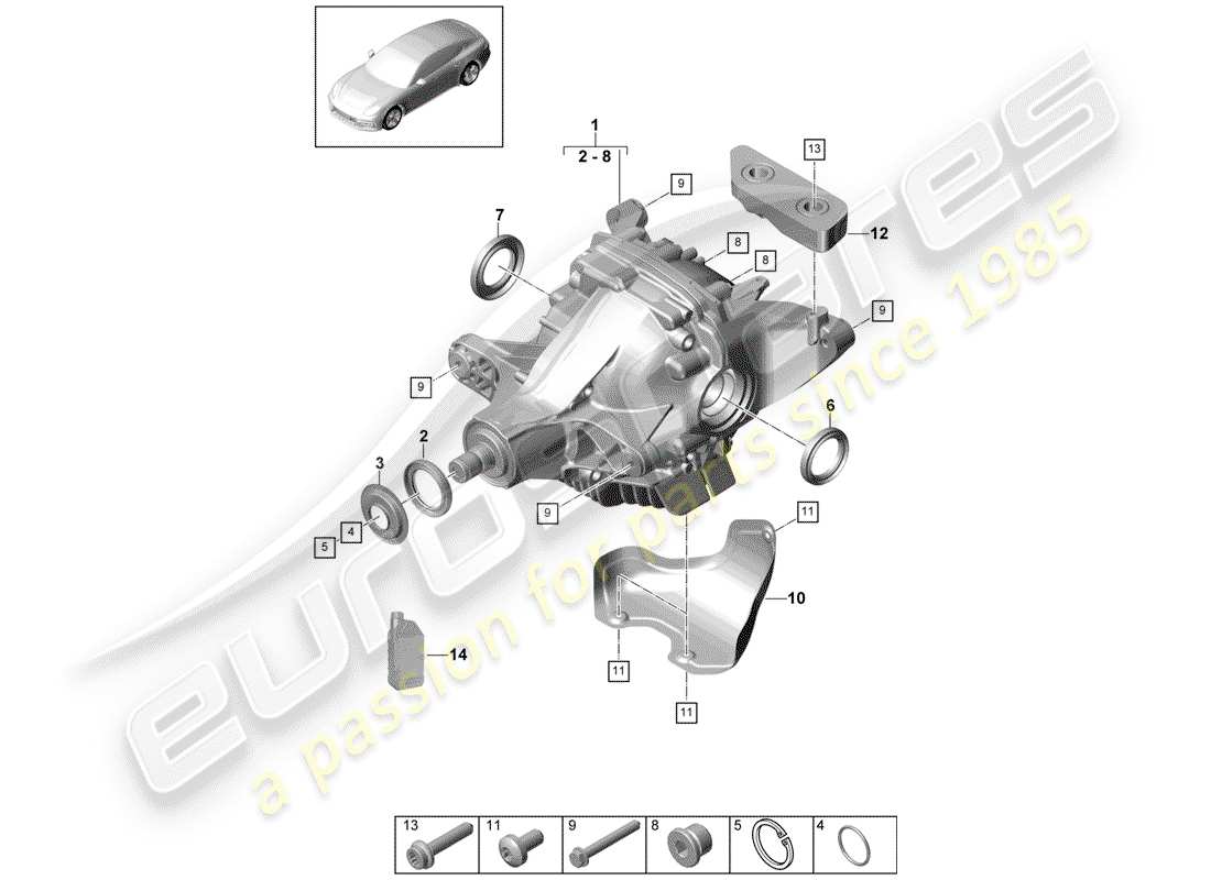 porsche panamera 971 (2019) differenziale assale posteriore schema delle parti