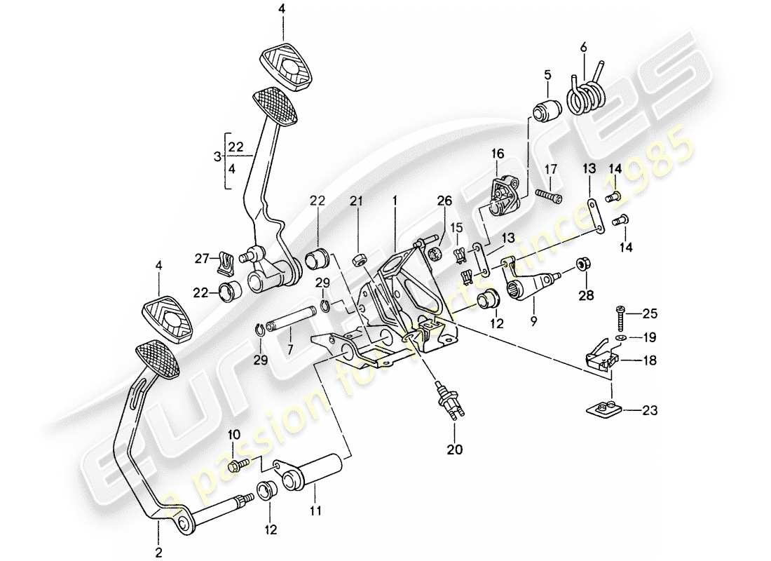 porsche 1996 (993) pedali - cambio manuale diagramma delle parti