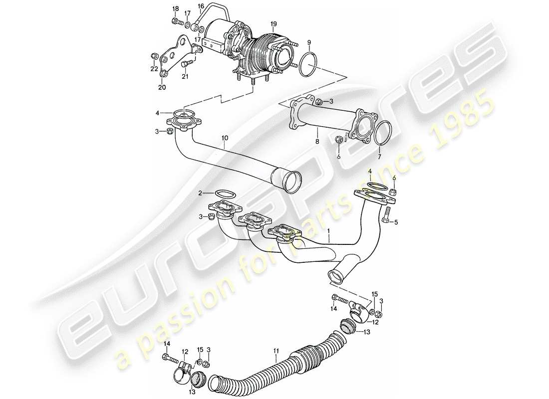 porsche 1987 (959) diagramma delle parti del sistema di scarico