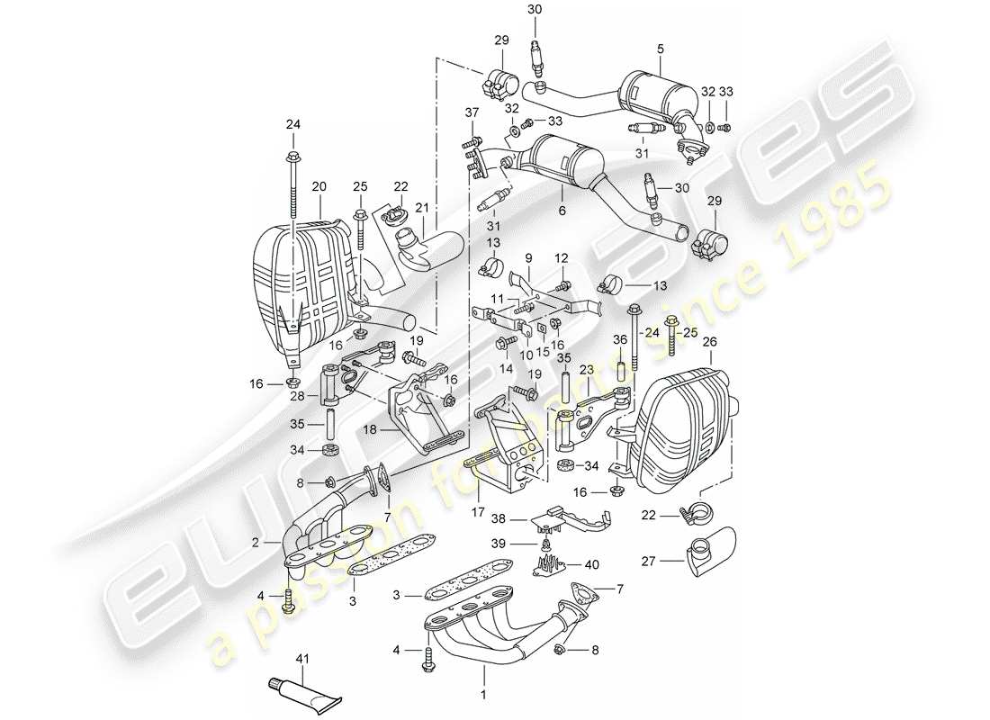 porsche 1999 (996) impianto di scarico diagramma delle parti