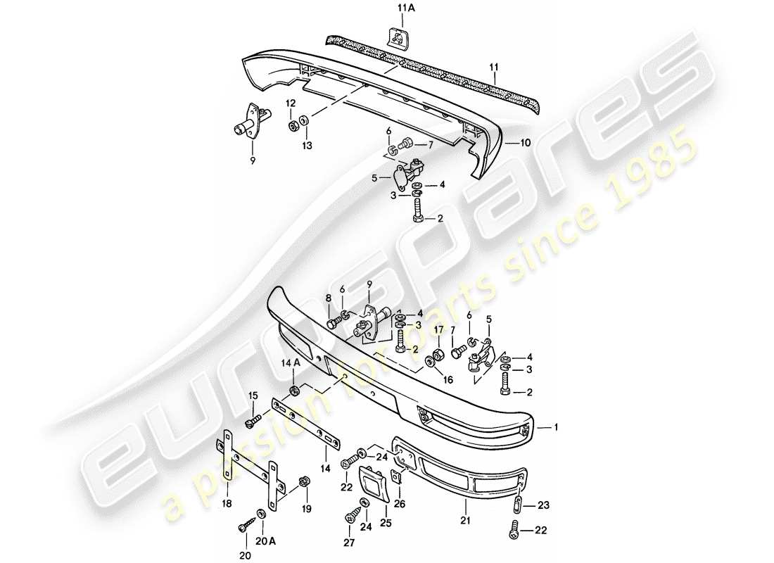 porsche 1986 (944) paraurti - senza: - paraurti schema delle parti